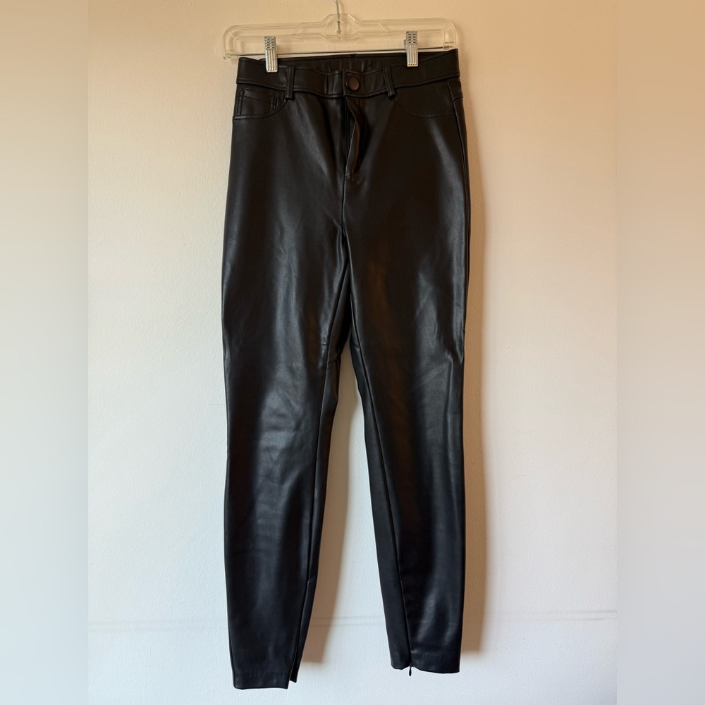Zara Black Faux Leather Trousers with Zipper Ankles